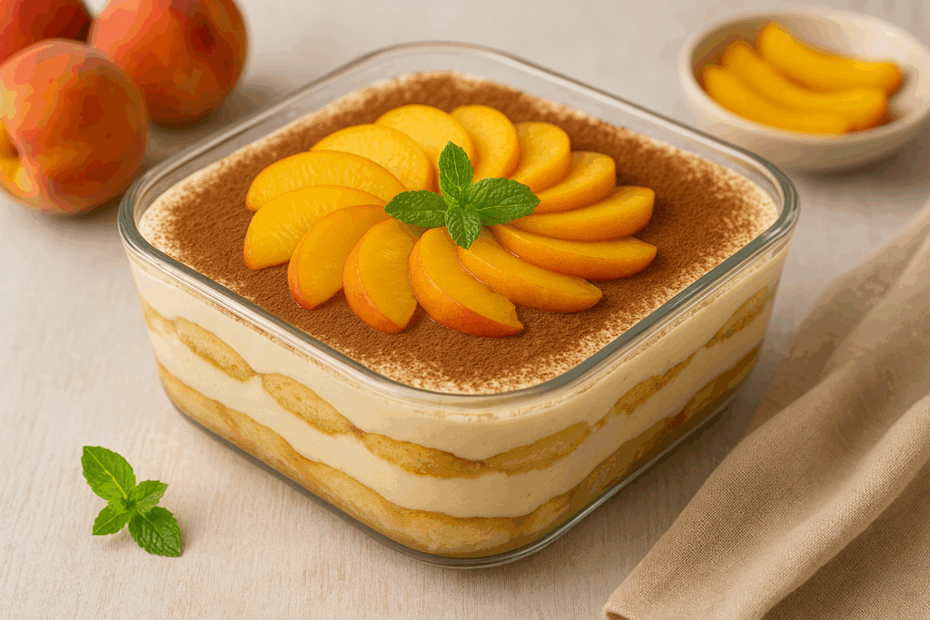 Familienfreundliches Pfirsich-Tiramisu für den Sommer